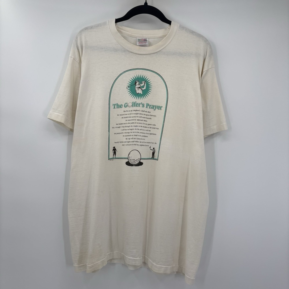 Golfers Prayer Mens XL Graphic Shirt Vintage 1997 Cotton Poem White Golf Swing